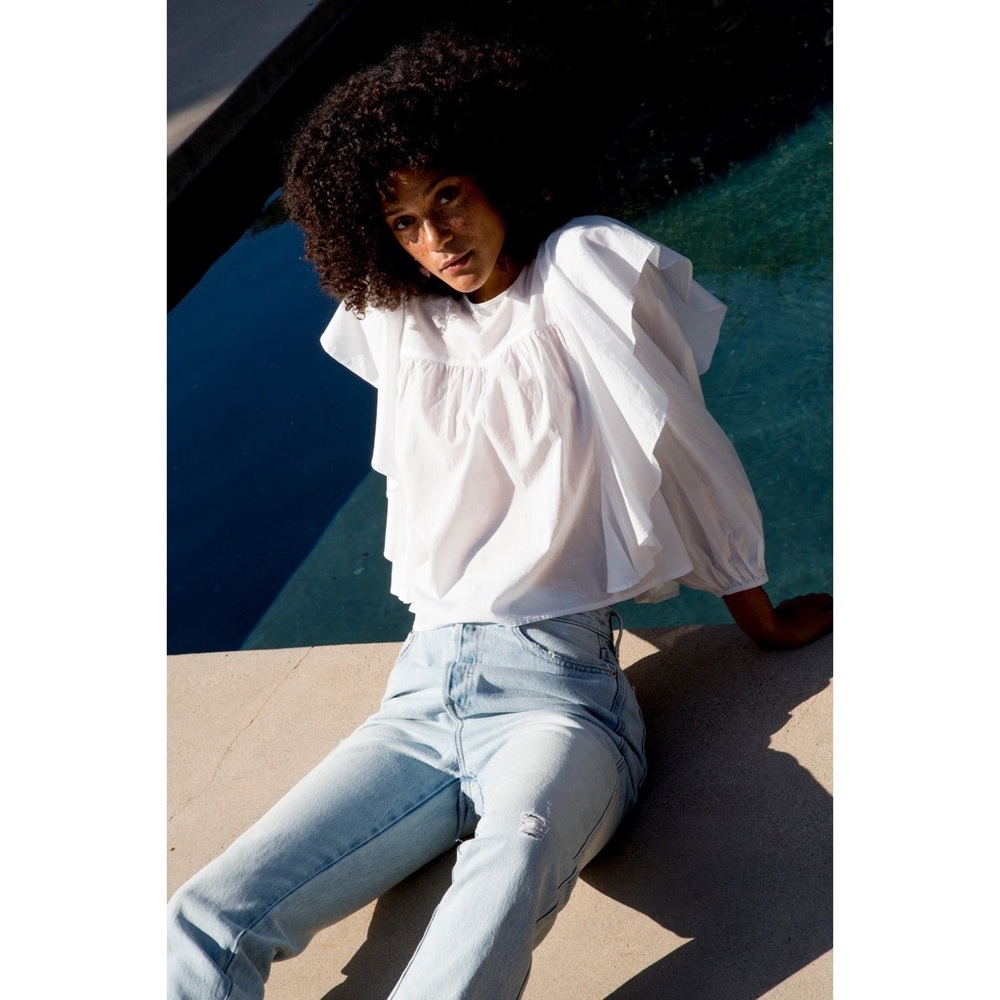 Topshop Draped Ruffle Longsleeve Top - Picture 4 of 11